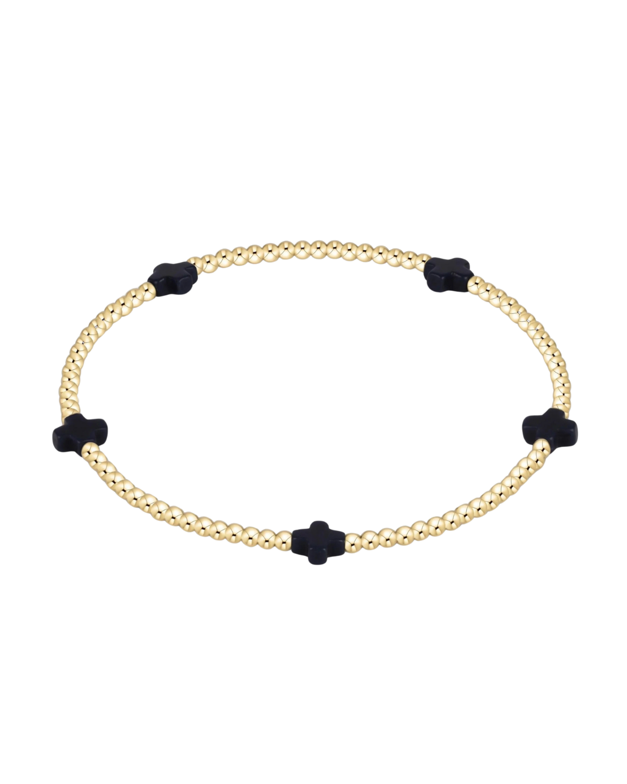 e.newton Signature Cross Small 2mm Gold Bracelet - Navy