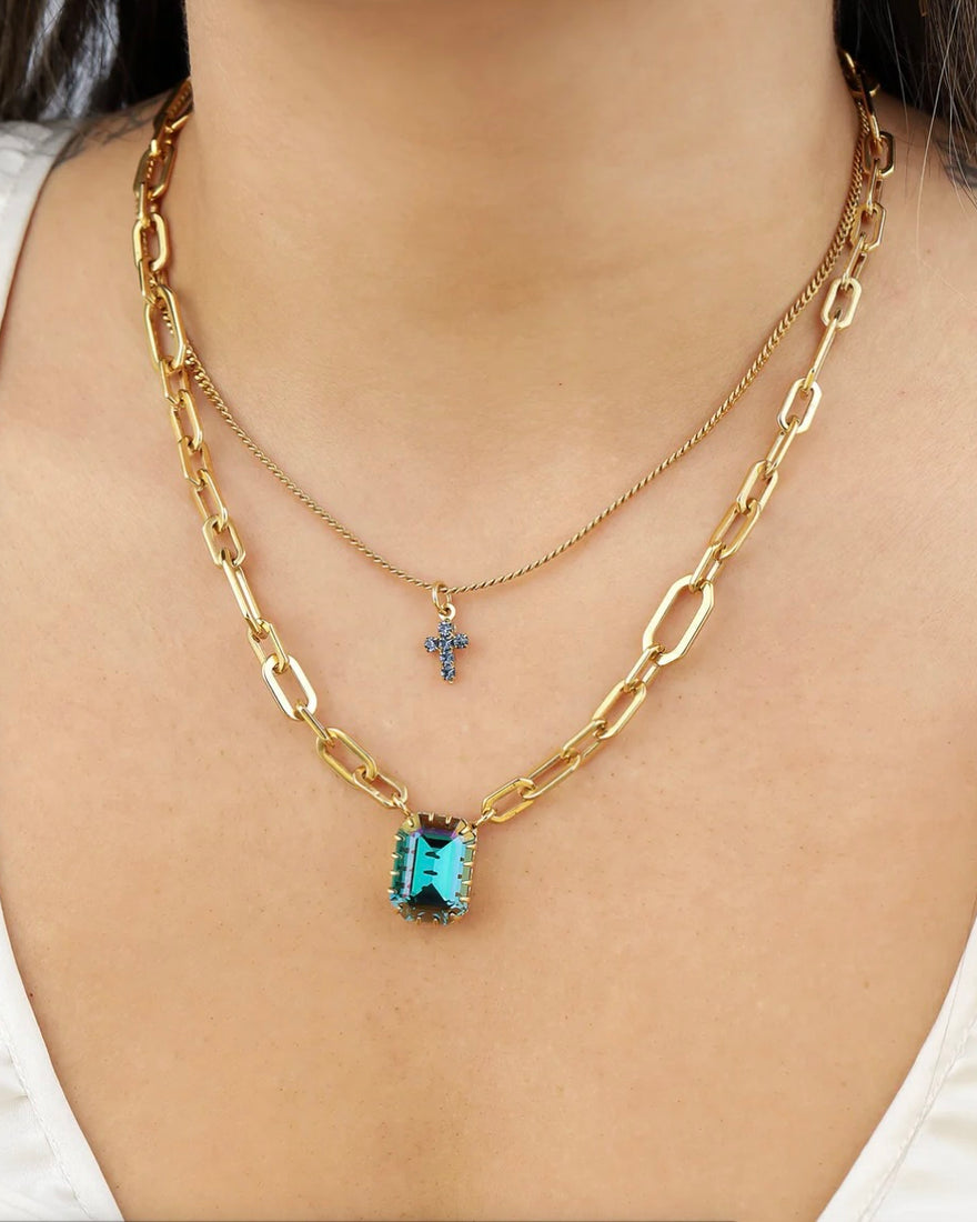 TOVA Single Mini Cross Necklace in Turquoise