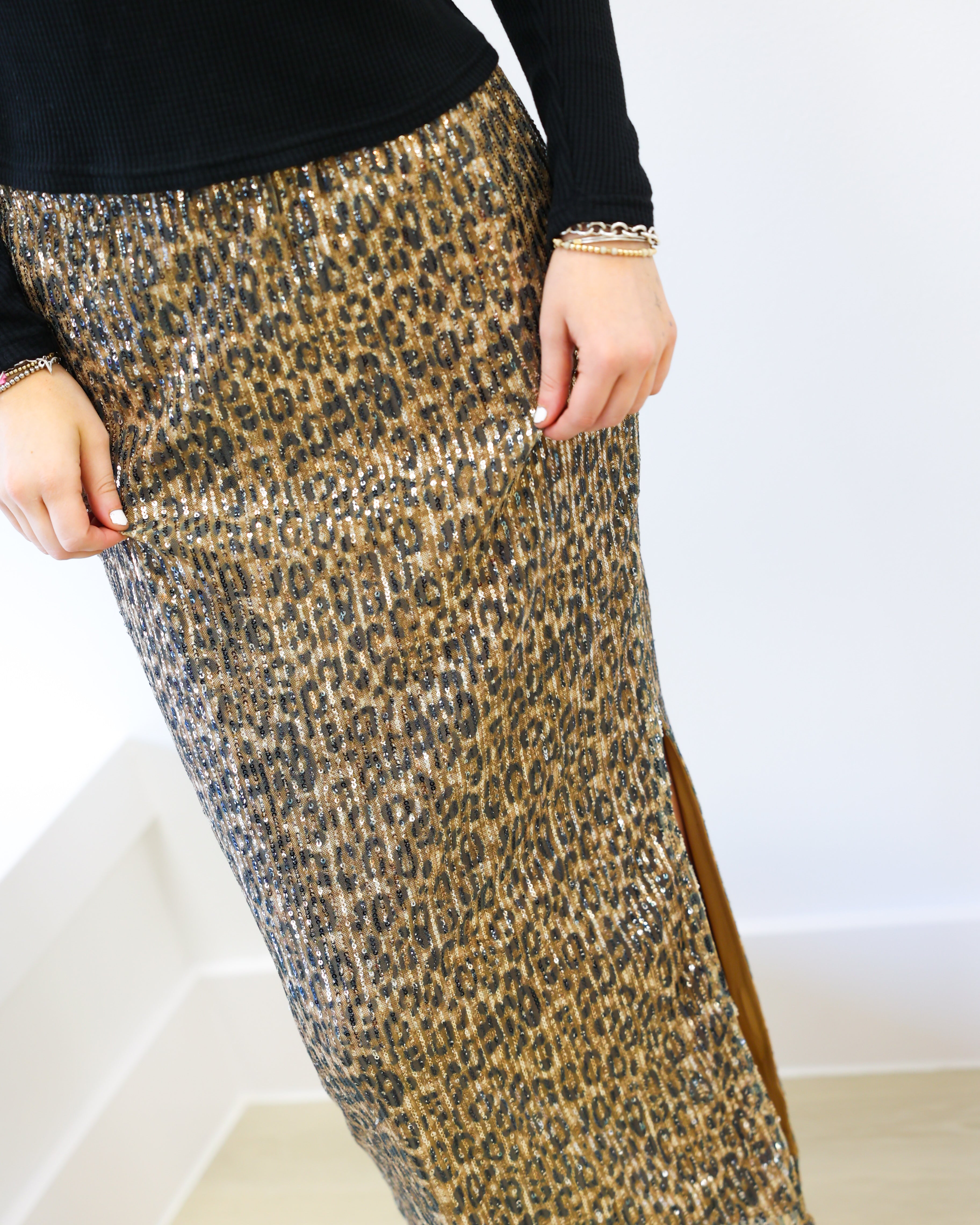cheetah print sequin skirt