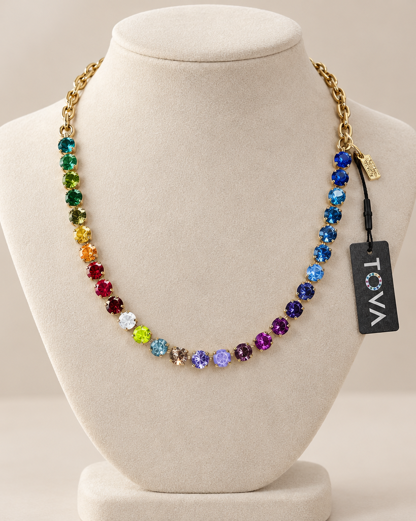 TOVA Oakland Necklace displayed on a jewelry stand