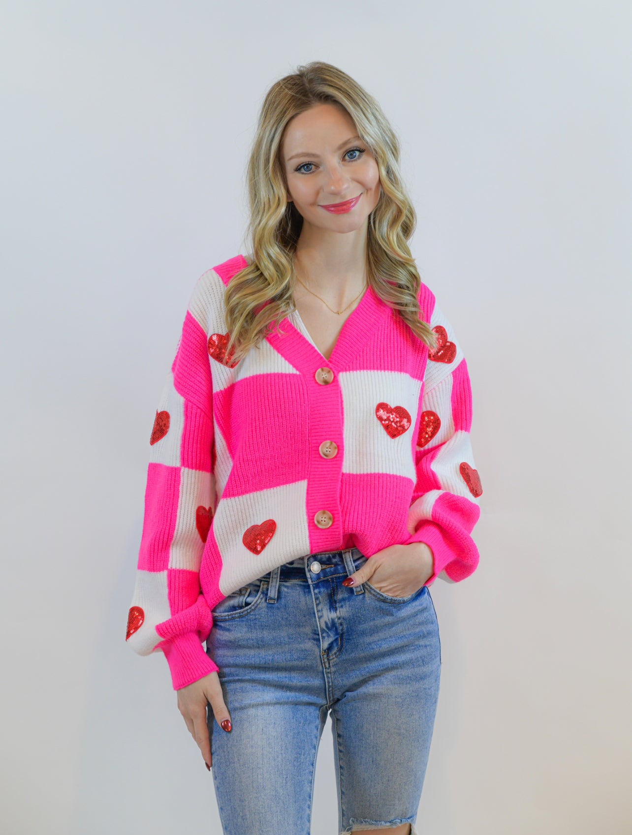 Pink Patched Heart Cardigan