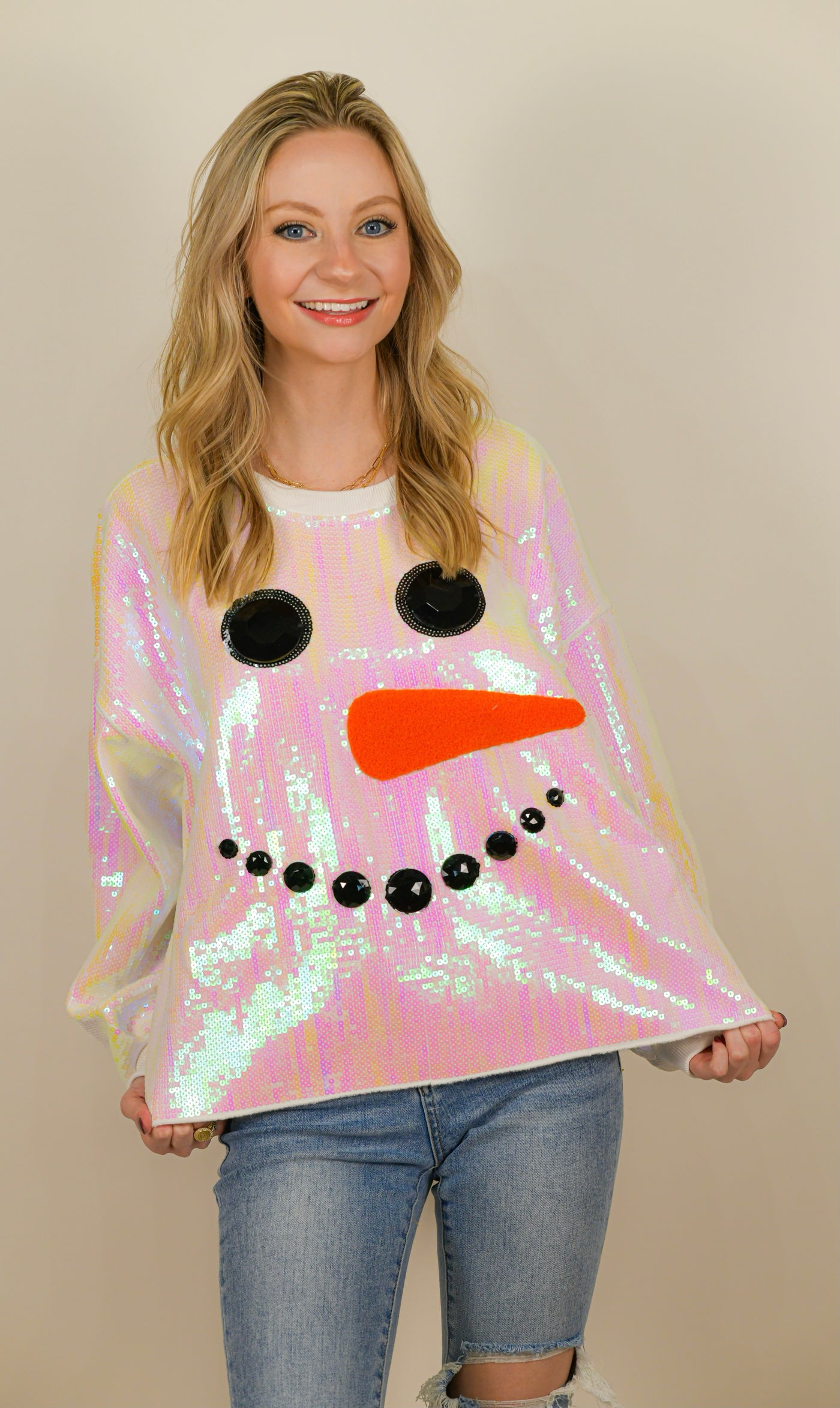 Snowman Face Sweatshirt Queen of Sparkles