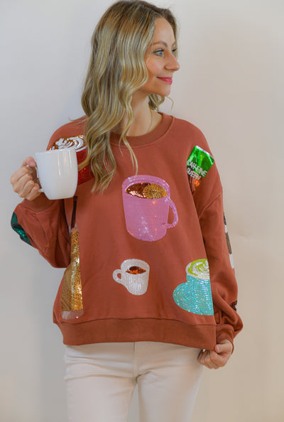 Coffee All Over Sweatshirt Queen of Sparkles