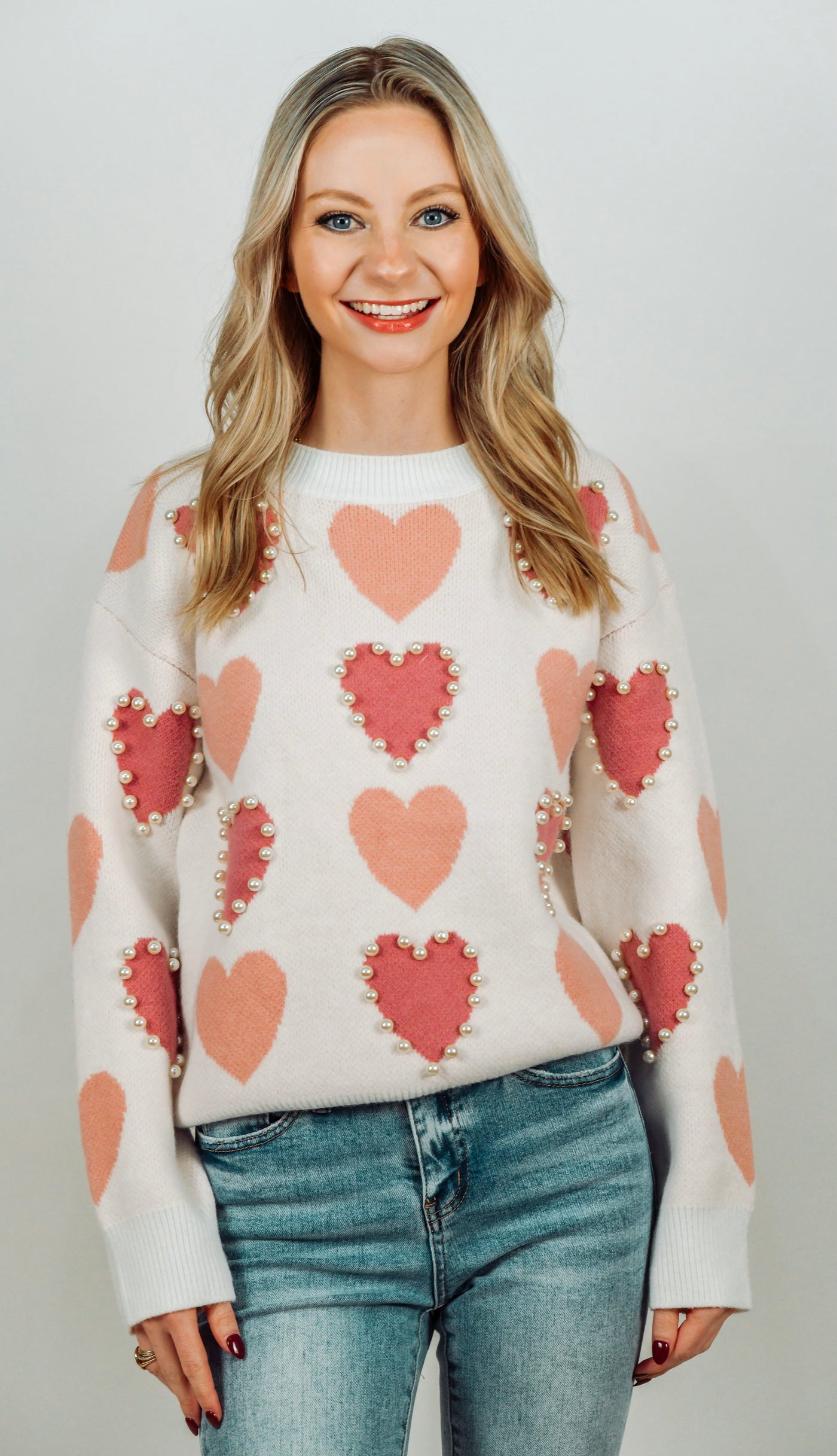 Multi Pink Pearl Heart Sweater