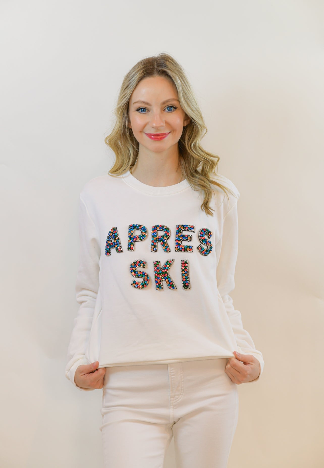 White Rhinestone Apres Ski Sweater