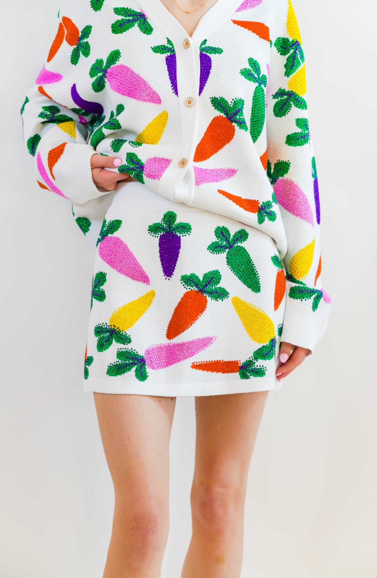 White Multi-Color Sequin Carrot Skirt Queen of Sparkles