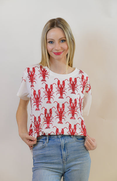 White Red Scattered Crawfish T-Shirt Queen of Sparkles