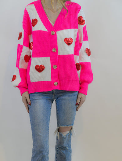 Pink Patched Heart Cardigan