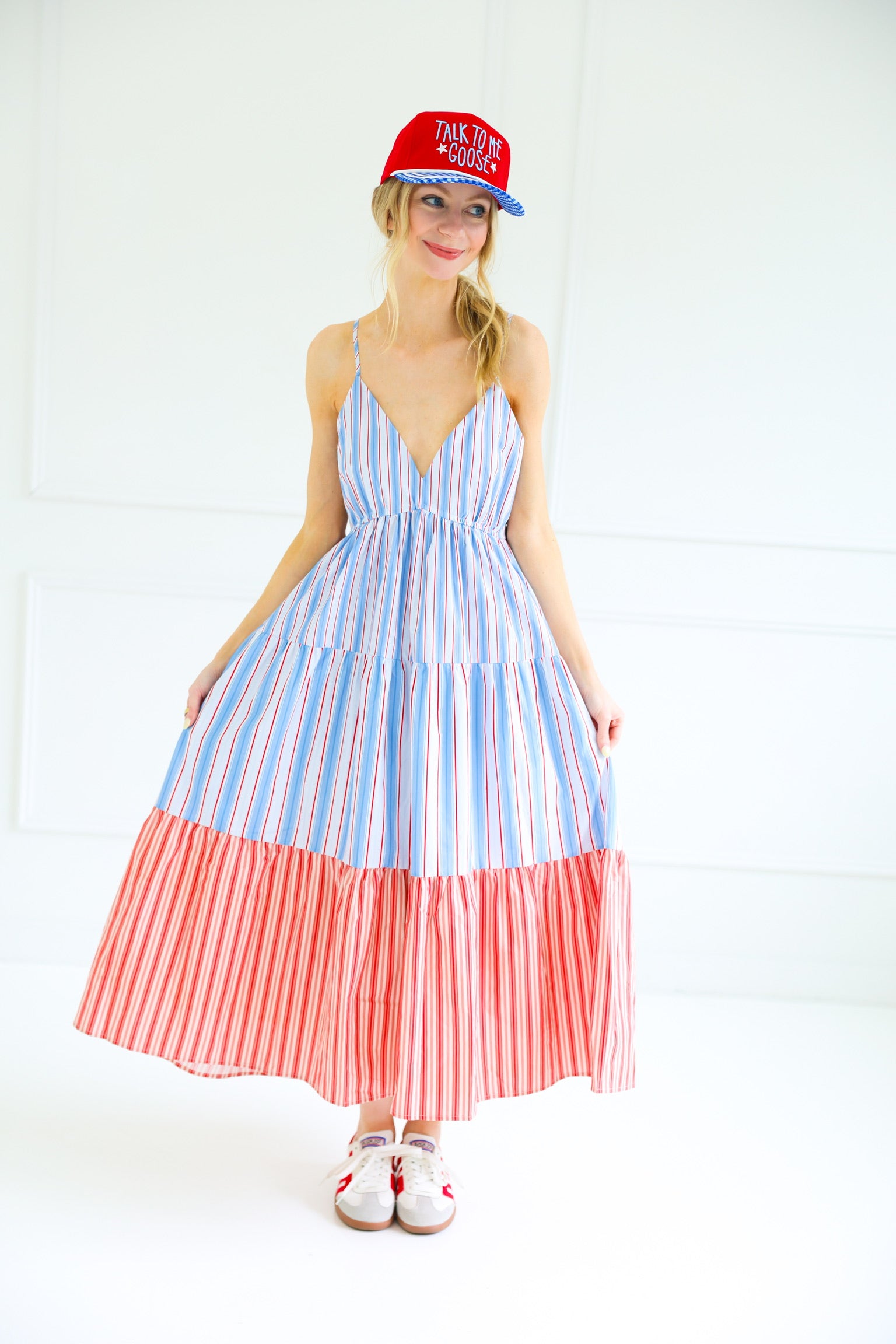 Striped V-Neck Dress | Red, White & Blue