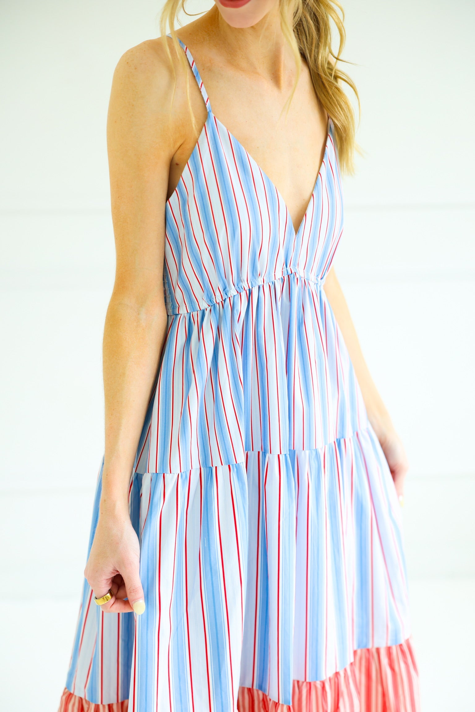 Striped V-Neck Dress | Red, White & Blue Striped V-Neck Dress | Red, White & Blue