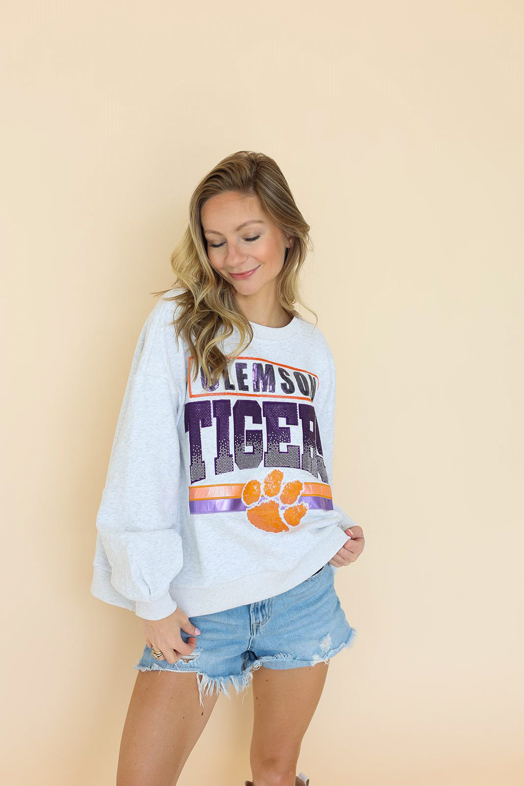 Grey Clemson Tigers Vintage Sweatshirt Queen of Sparkles Cherie Lane