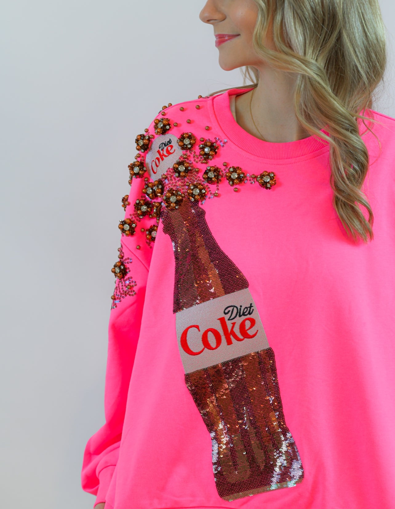 Neon Pink Popping Diet Coke Bottle Sweatshirt Queen of Sparkles
