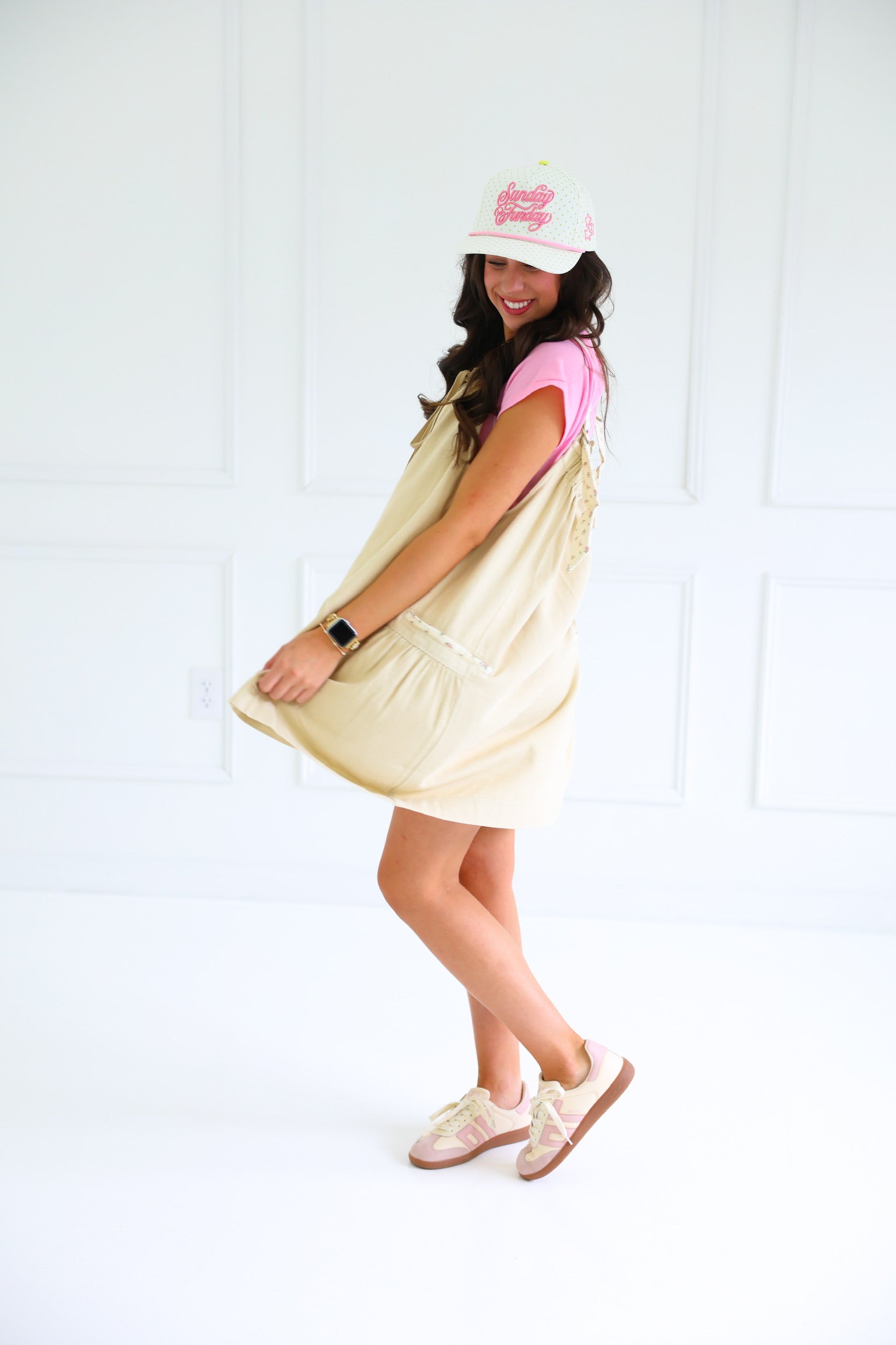 Overall Dress with Floral Straps | Beige Overall Dress with Floral Straps | Beige
