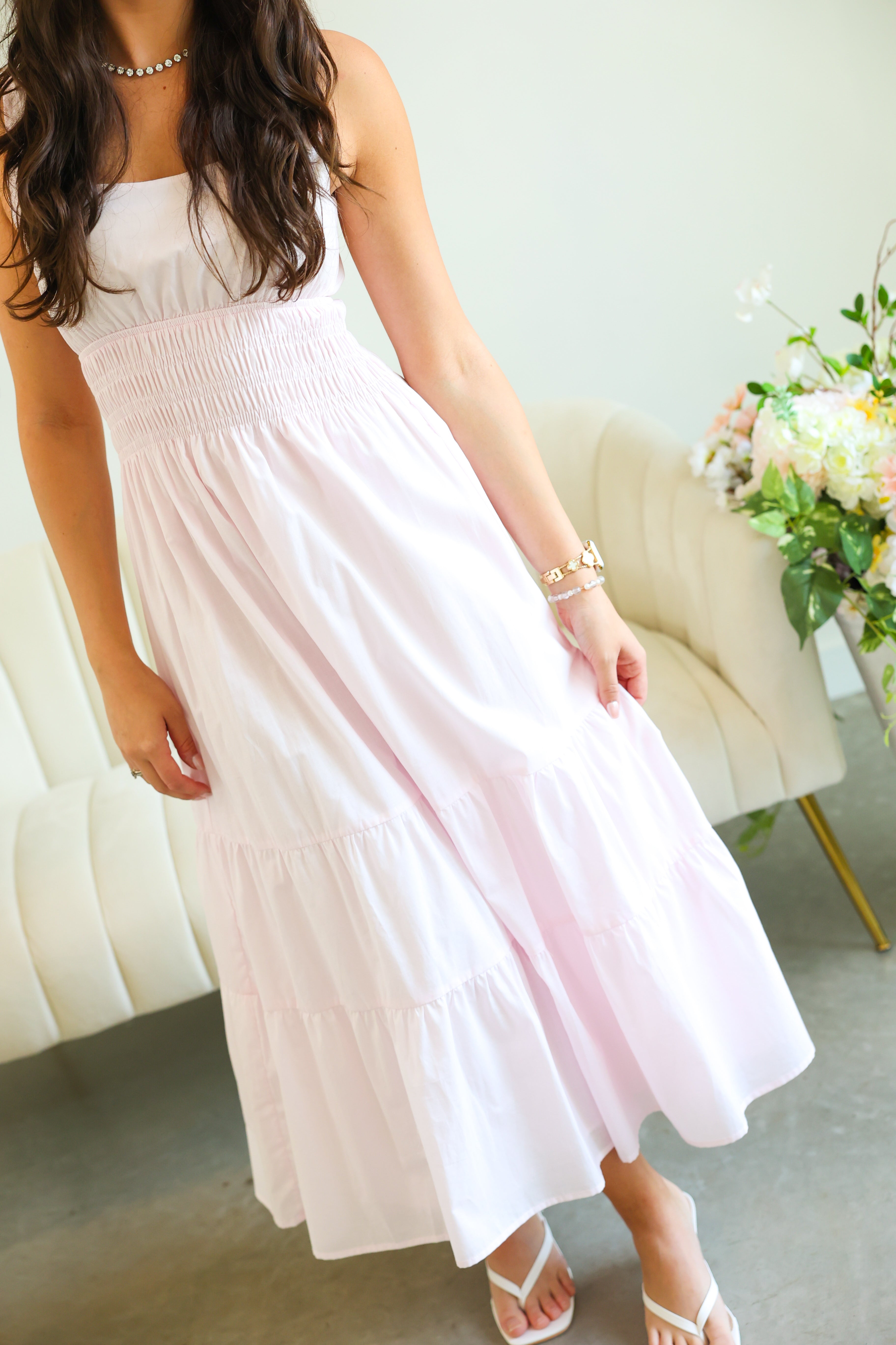 Sleeveless Mid Dress with Smocked Waist | Light Pink Sleeveless Mid Dress with Smocked Waist | Light Pink