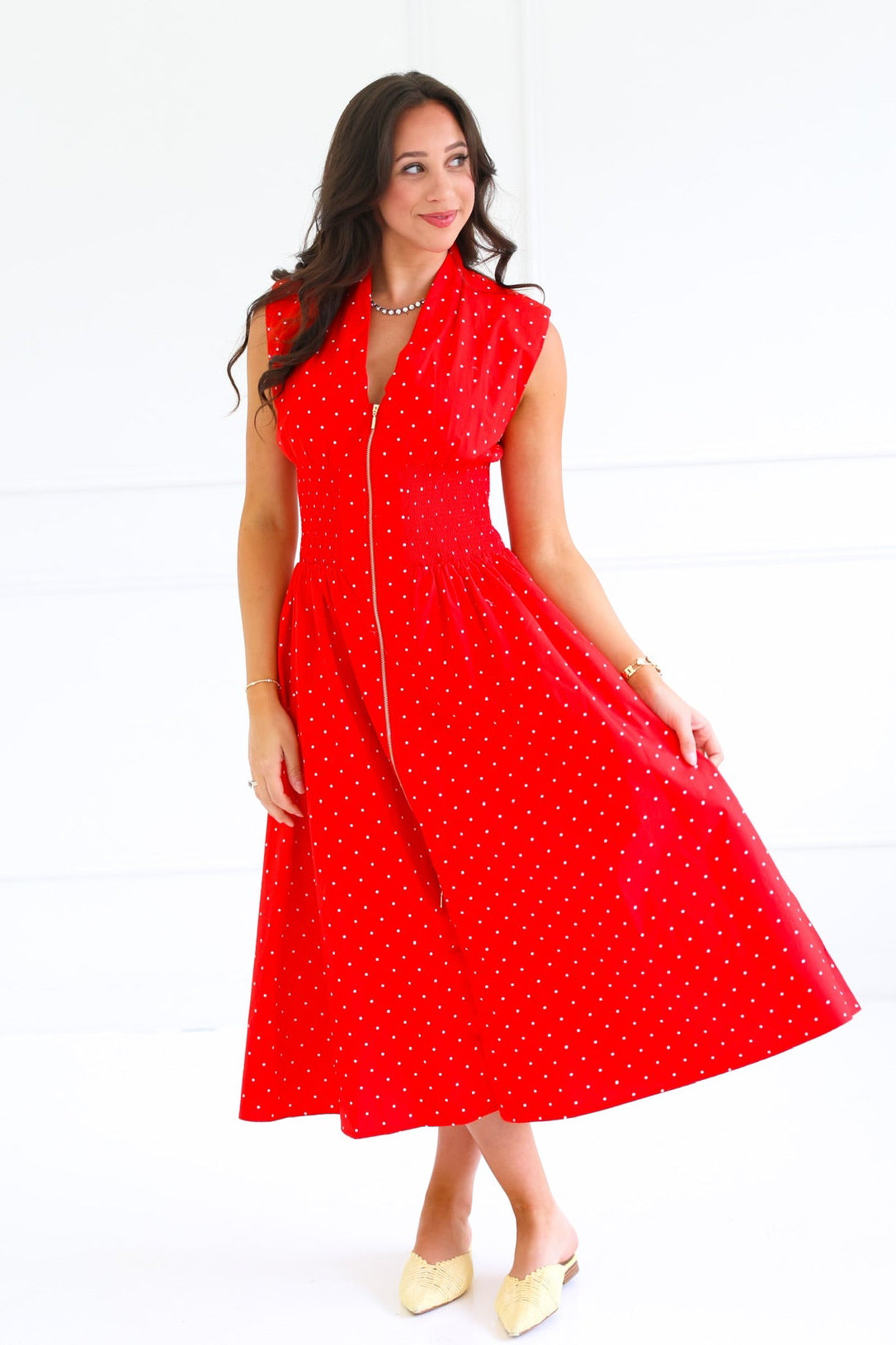 knee length dresses for ladies Dolce & Gabbana // Red & White Polka Dot Midi Dress – VSP Consignment main image 0