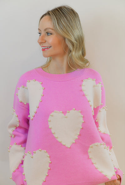 Pink Pearl Heart Sweater