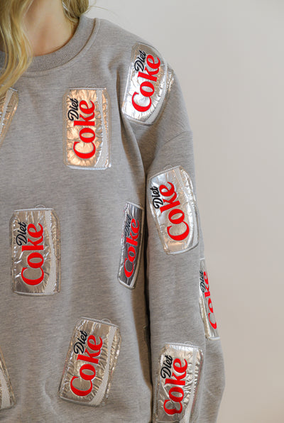 Grey Scatter Diet Coke Can Sweatshirt Queen of Sparkles