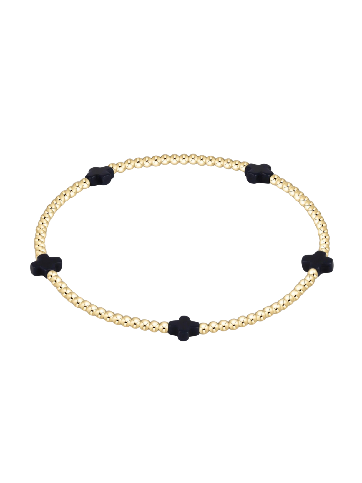 e.newton Signature Cross Small 2mm Gold Bracelet - Navy