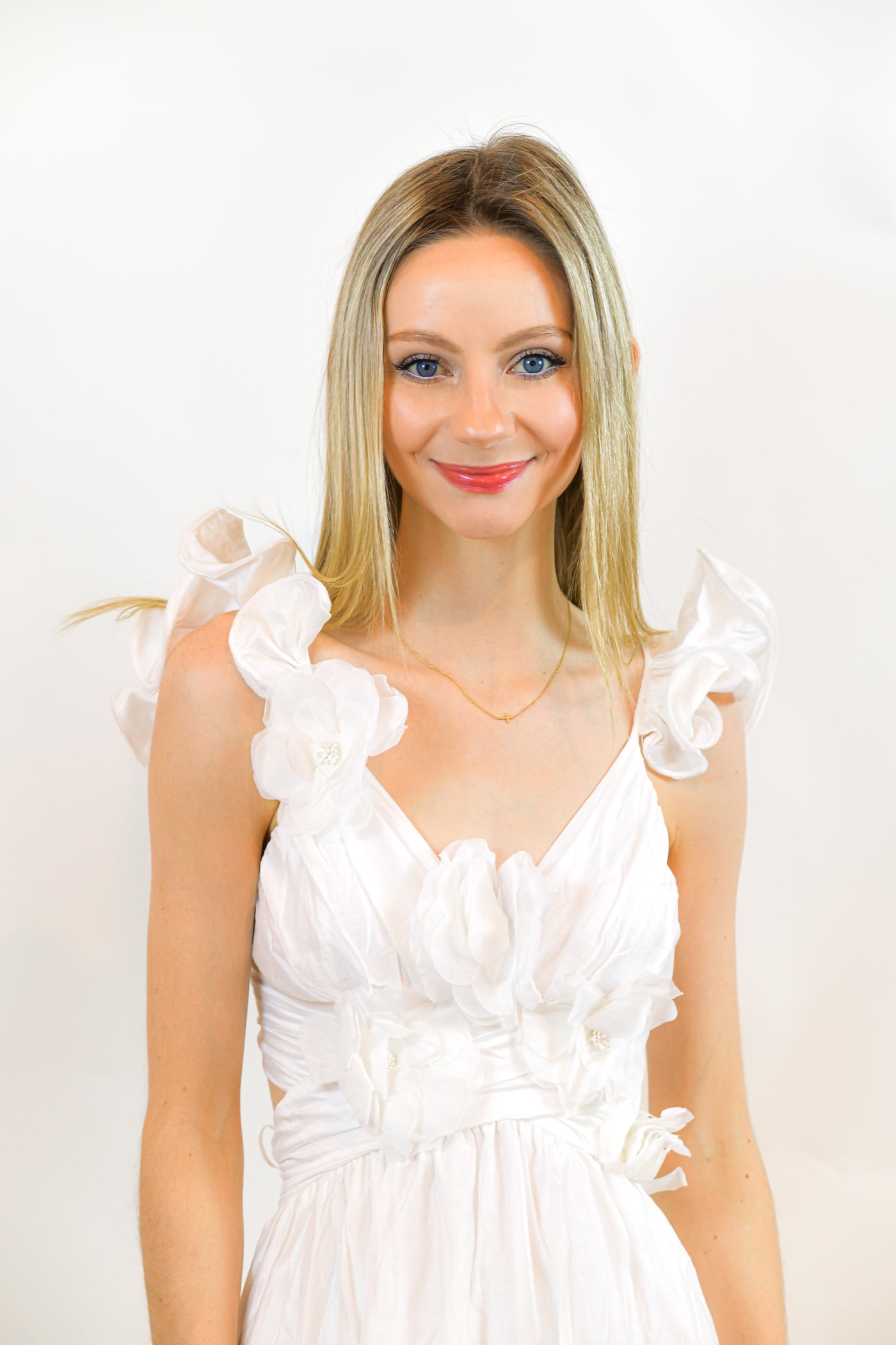Halle White Floral Midi Dress