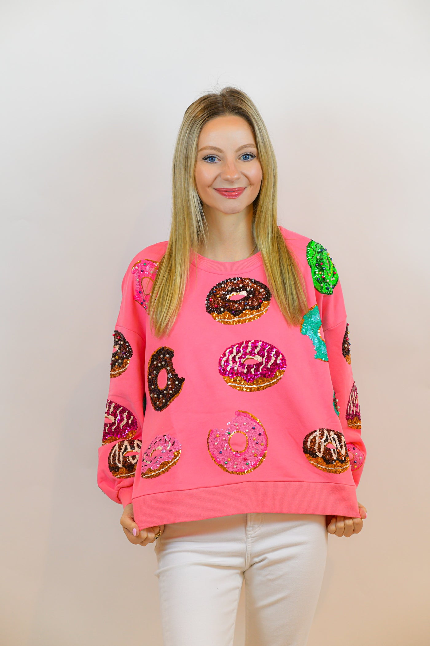Pink Donut Sweatshirt Queen of Sparkles