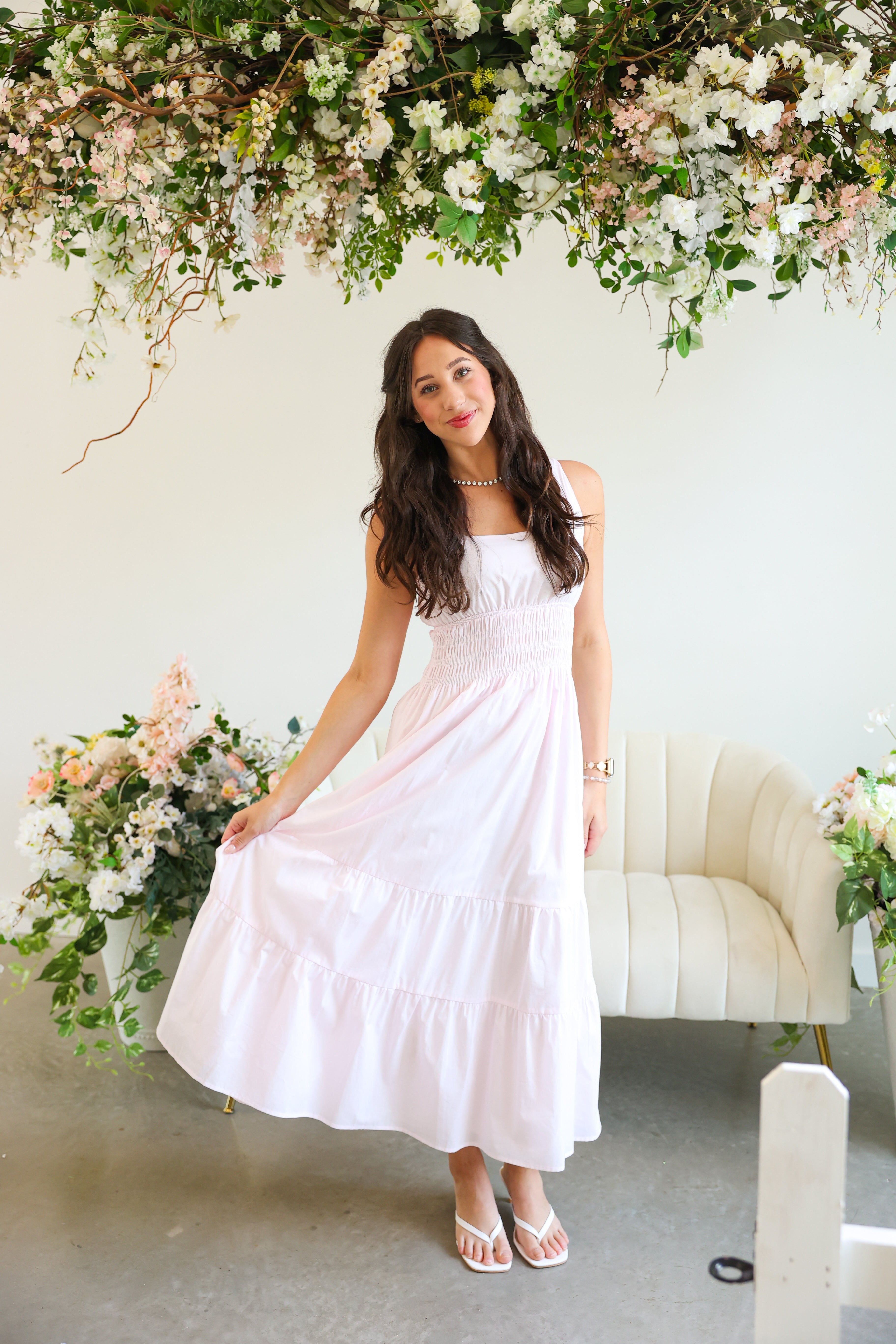 Sleeveless Mid Dress with Smocked Waist Sleeveless Mid Dress with Smocked Waist