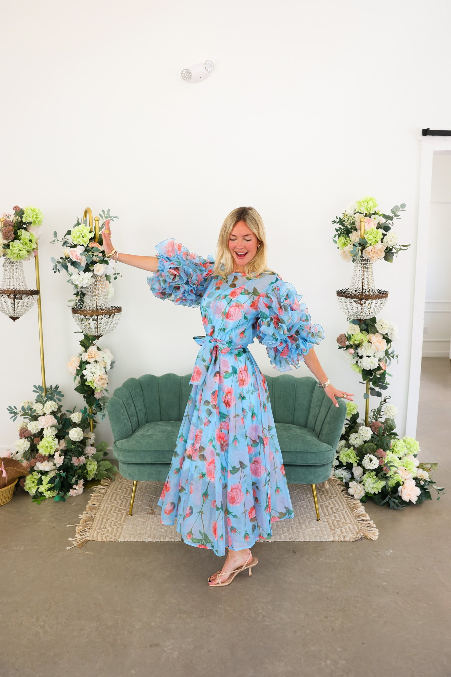 Sheer Floral Puff Sleeve Maxi Dress with Slip