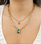 TOVA Single Mini Cross Necklace in Turquoise