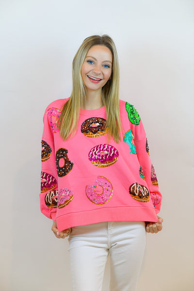 Pink Donut Sweatshirt Queen of Sparkles