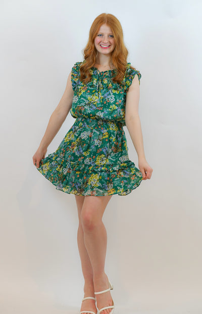 Chloe Emerald Floral Layered Dress
