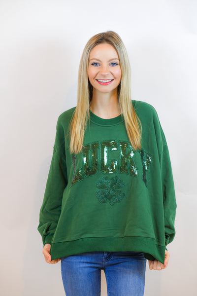 Dark Green Lucky Sweatshirt Queen of Sparkles