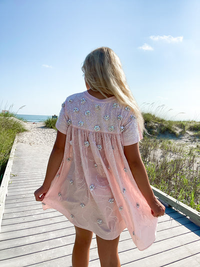 Light Pink Popping Champagne Tee Dress Queen of Sparkles