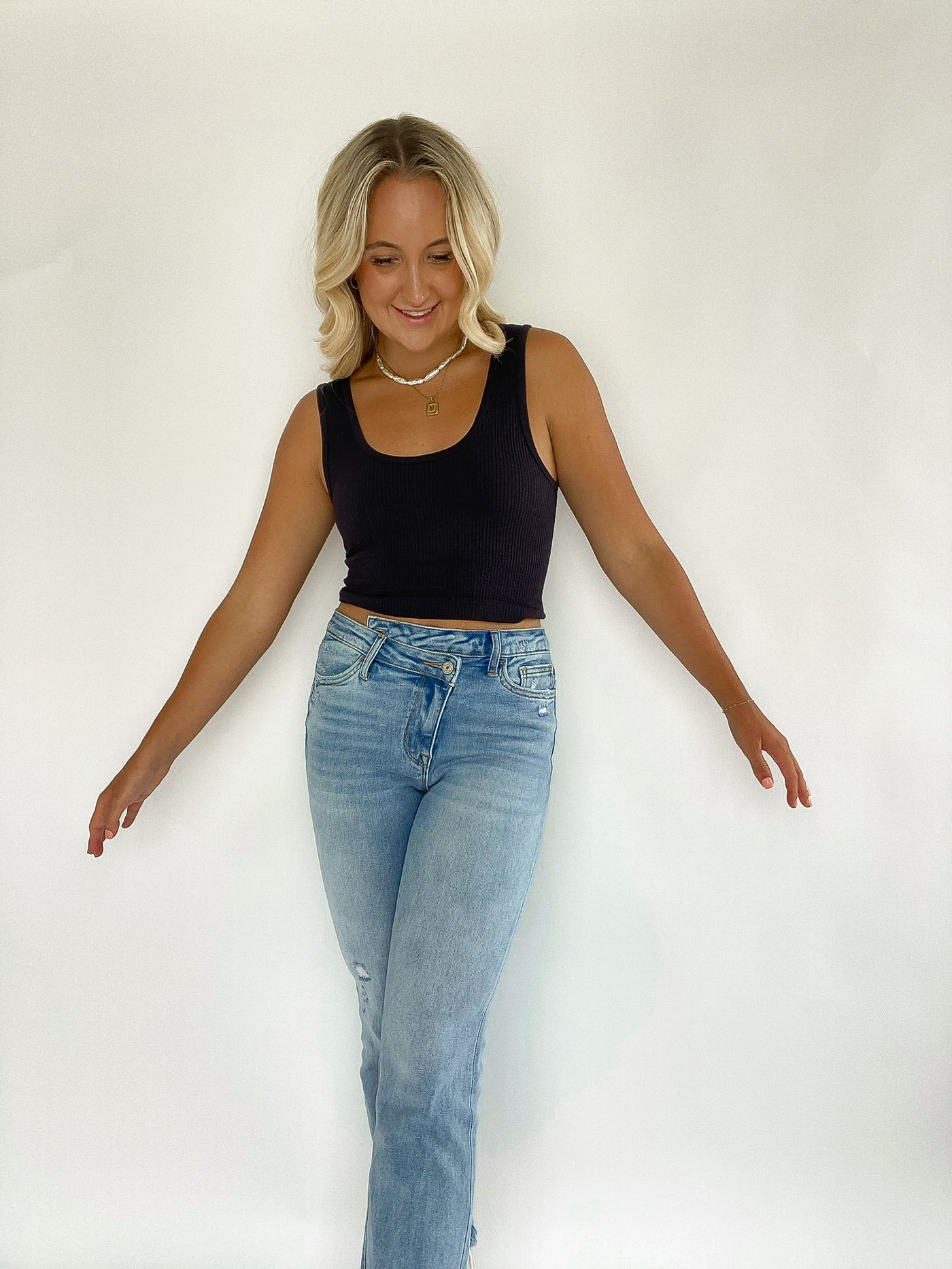 High Rise Criss Cross Kick Flare Jeans