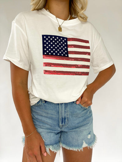 Sequin American Flag Tee