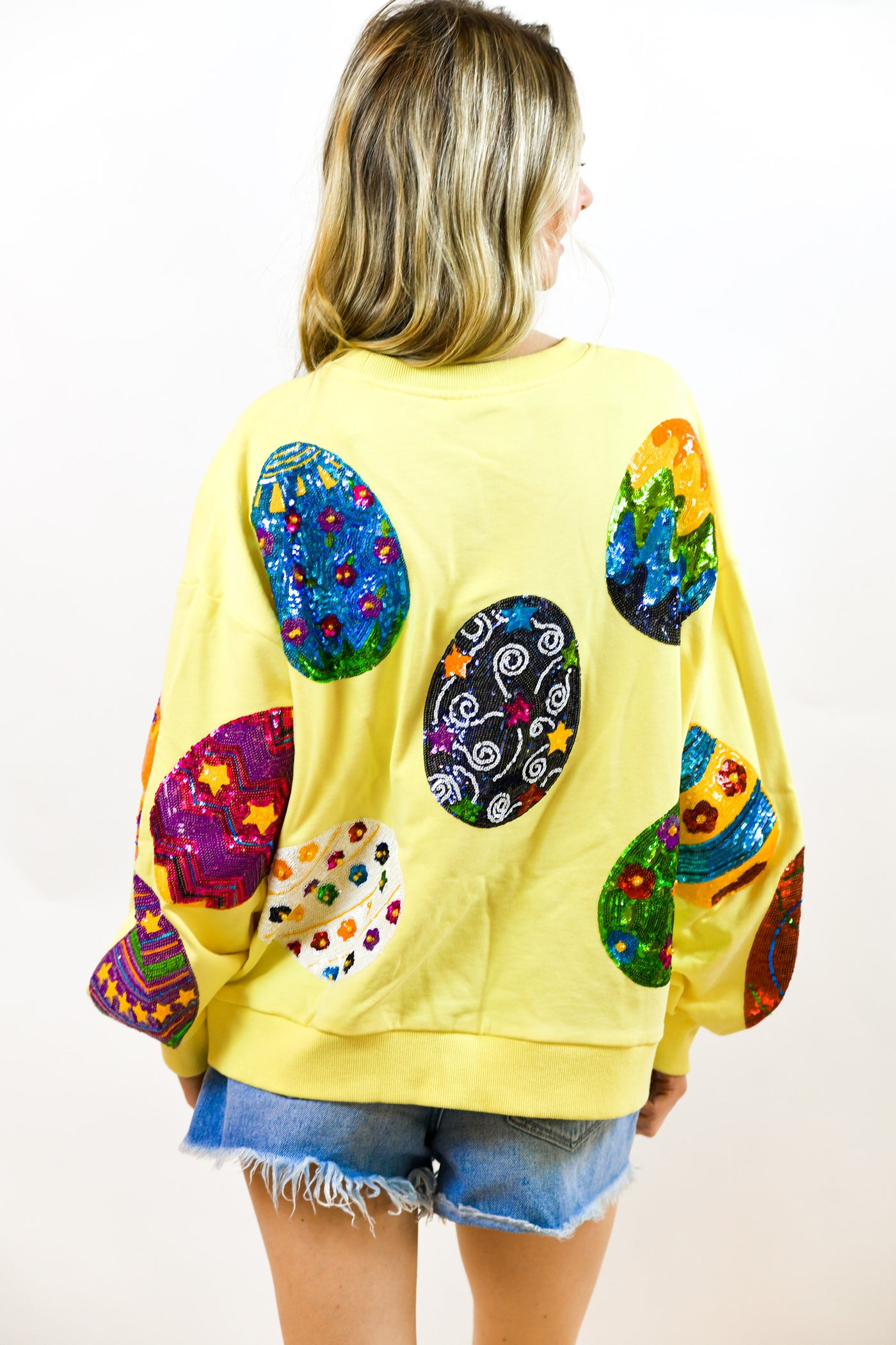 Pale Yellow Easter Egg Sweatshirt Queen of Sparkles