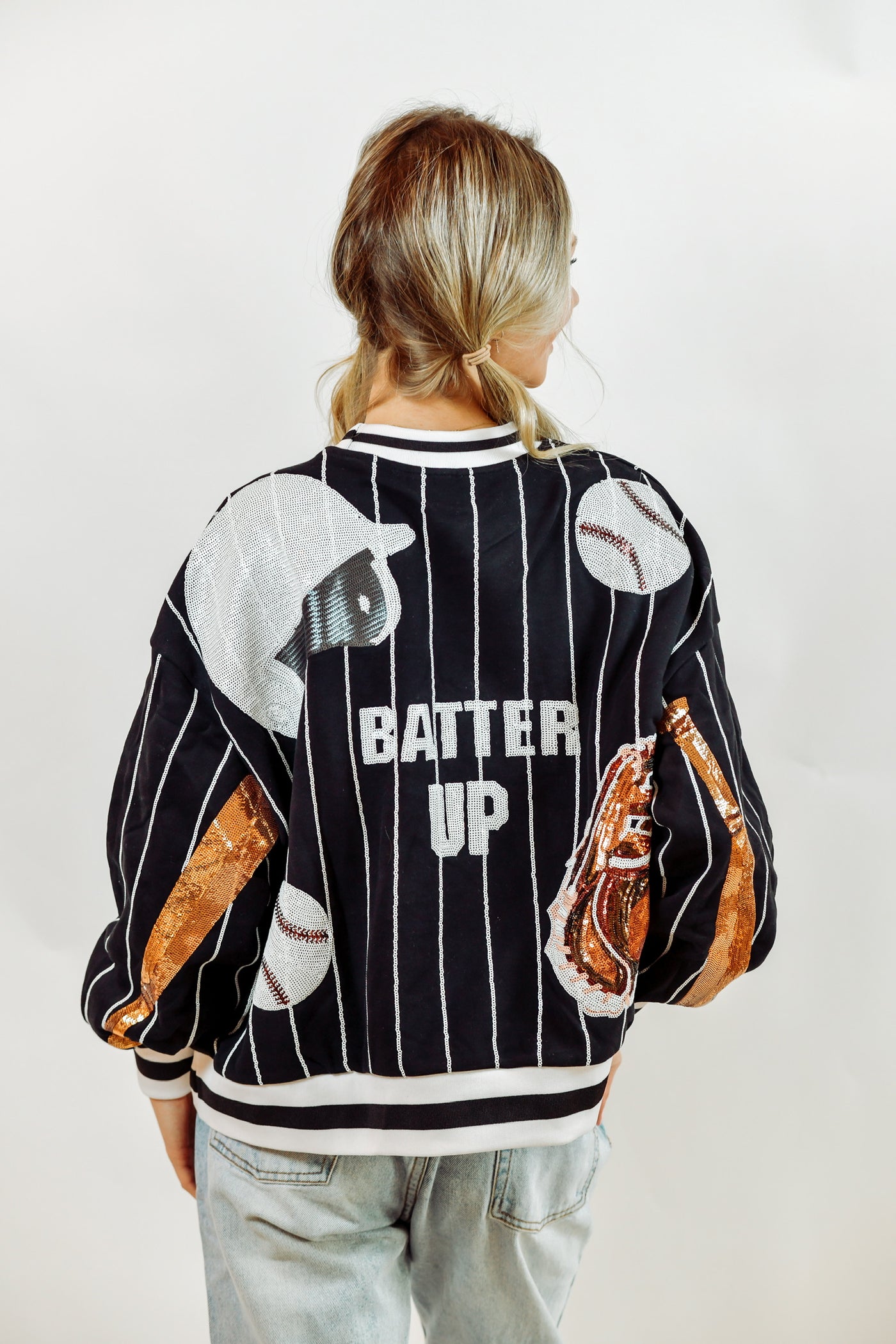 Black Batter Up Baseball Sweatshirt Queen of Sparkles