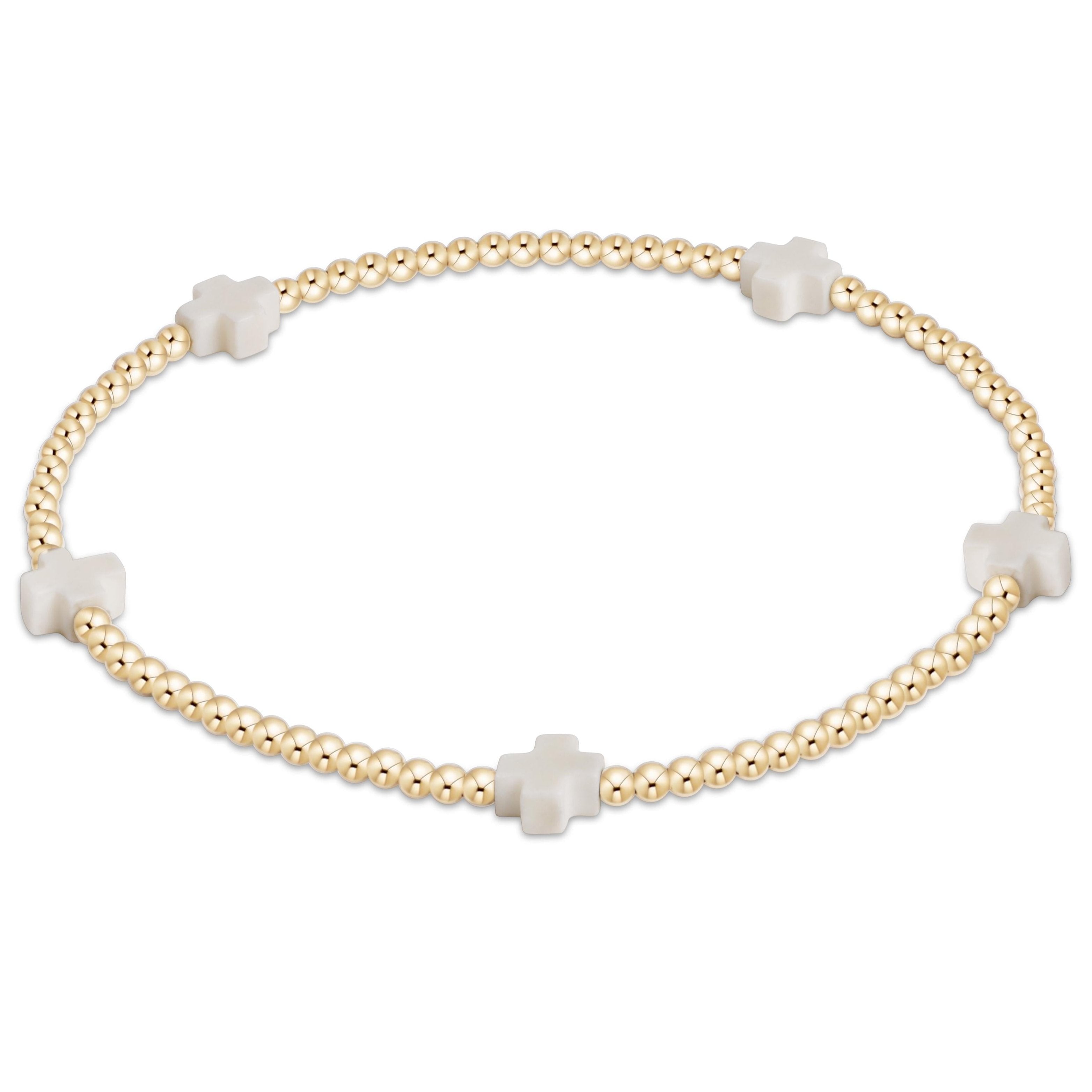 e.newton Signature Cross Small 2mm Gold Bracelet - Red