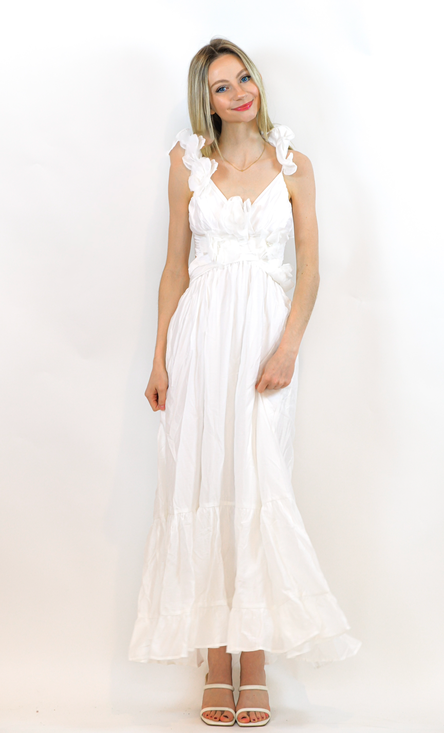 Halle White Floral Midi Dress