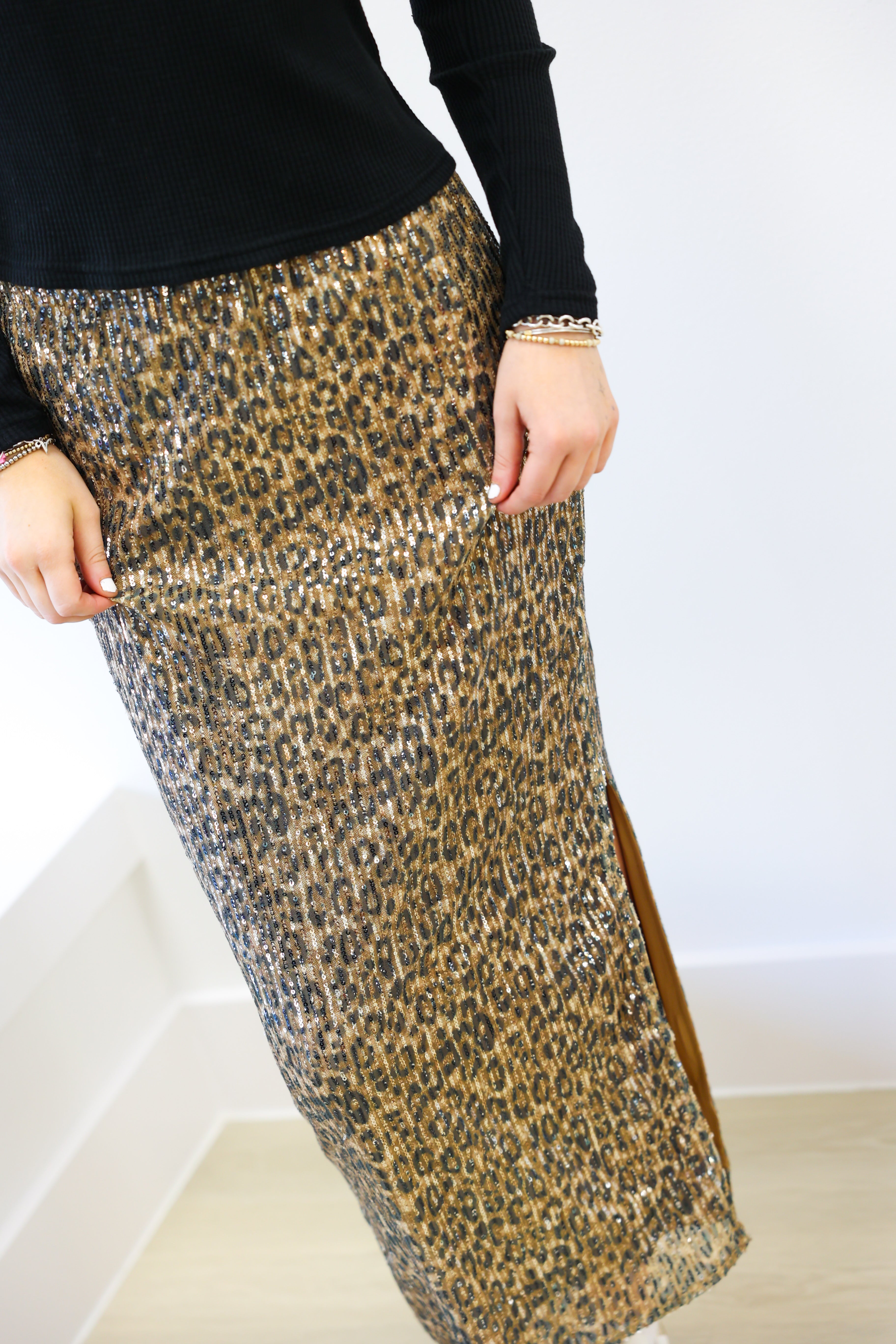 cheetah print sequin skirt