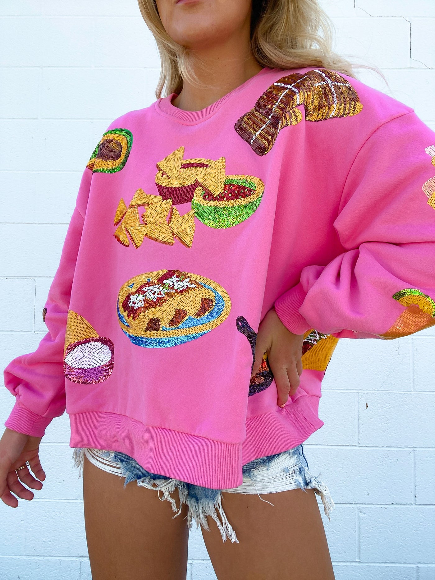 Fuschia Hispanic Food Sweatshirt Queen of Sparkles
