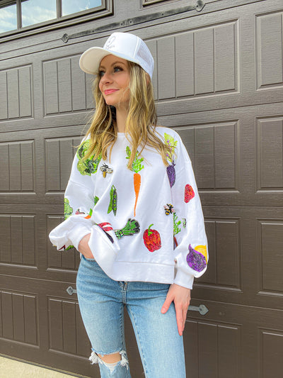 White Veggie Sweatshirt Queen of Sparkles