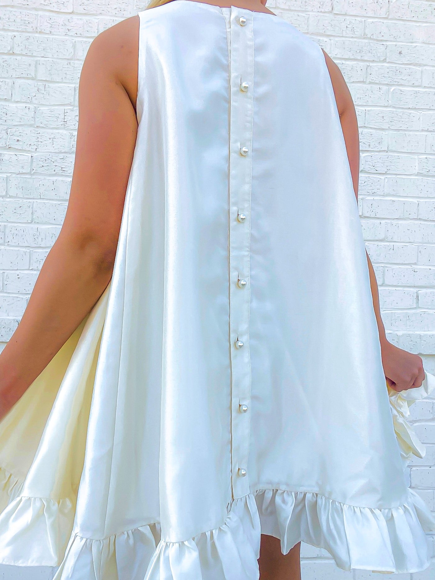 Sleeveless Taffeta Pearl Button Mini Dress