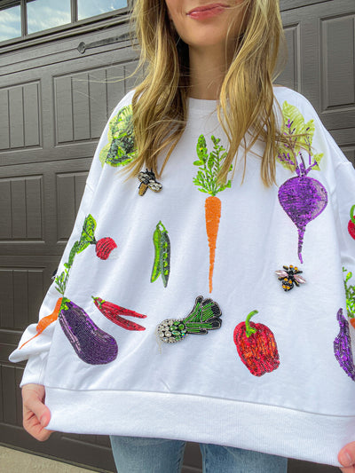White Veggie Sweatshirt Queen of Sparkles