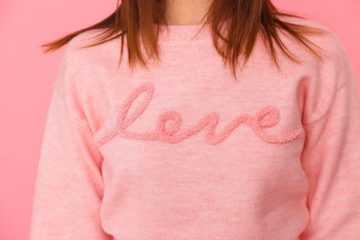 Love Chenille Embroidered Light Pink Sweater